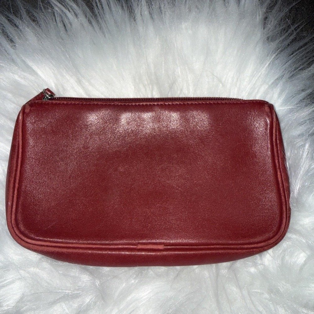 COACH Vintage Solid Pouch Hand Bag Zip Leather Red Gold Hardware‎